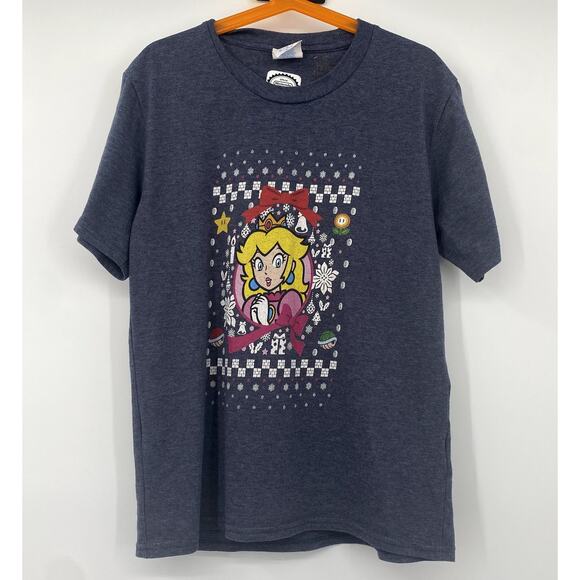 Nintendo Other - Nintendo Super Mario Wreath Princess Peach Christmas Pattern Girls T Shirt Sz M